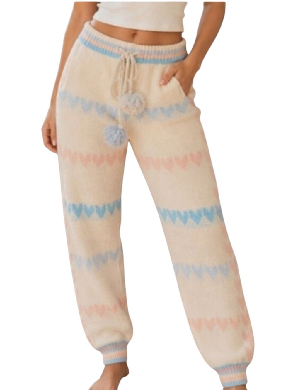 Pastel Heart Sweater Knit Joggers Cozy Pants – XS/S
